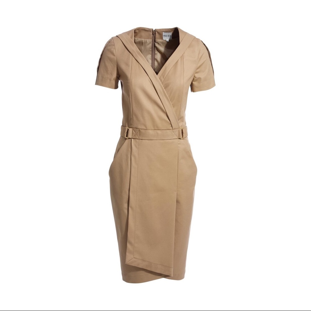 REISS Orla Tan Fitted Sheath Dress Sz 6